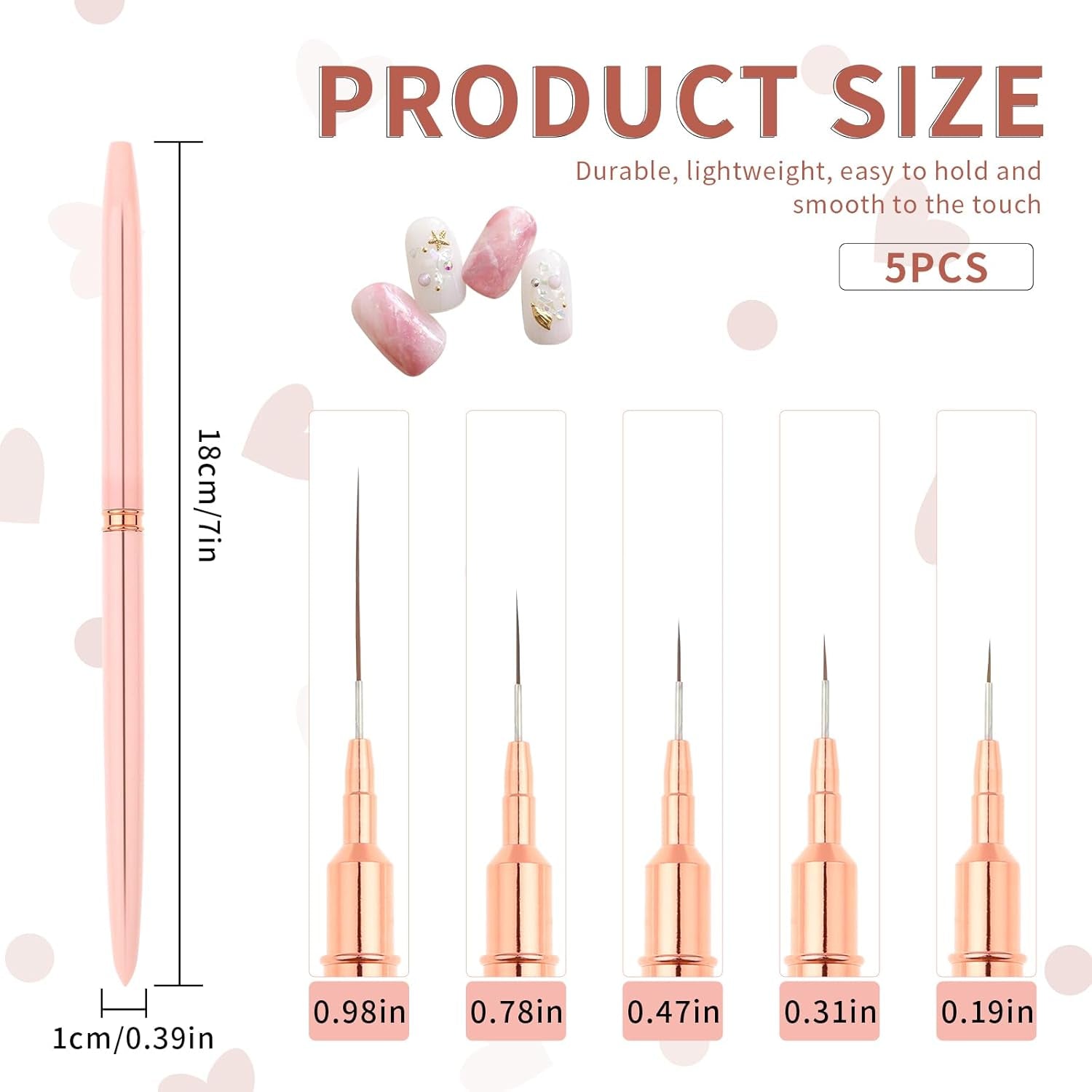 Nail Art Liner-Pędzel 5-Teiliges Gel-Nagellack-Malerei-Nagel-Punkt-Zeichnungs-Werkzeug Für Lange Linien Kunst-Design-Stift-Set Metallgriff Nail-Art-Design-Binsel Für Frauen