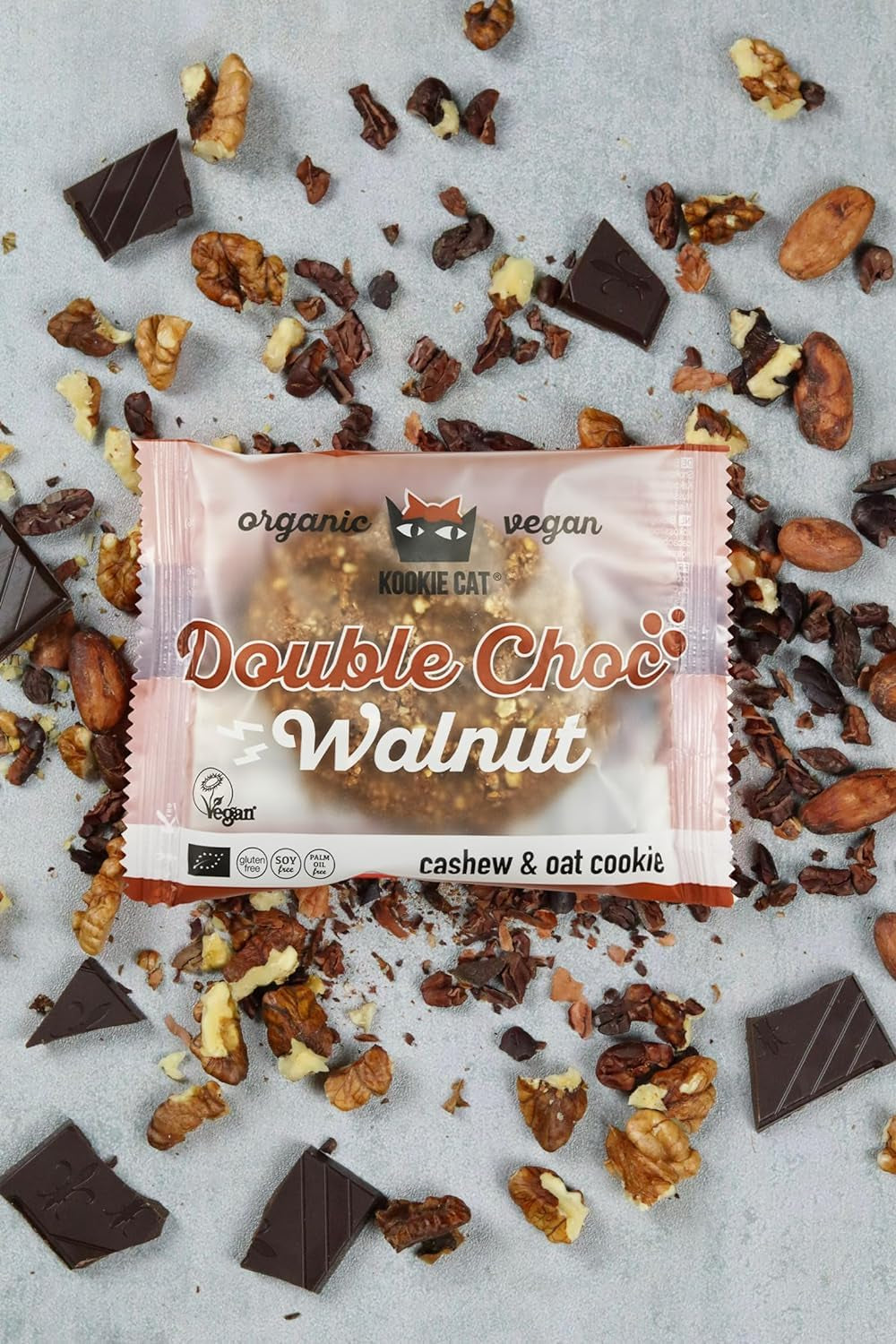 Czekolada Double Nut – wegańskie, bezglutenowe, bez soi, organiczne ciasteczka z nerkowca i owsa – opakowanie zbiorcze 12 x 50 g (opakowanie 2 szt.)