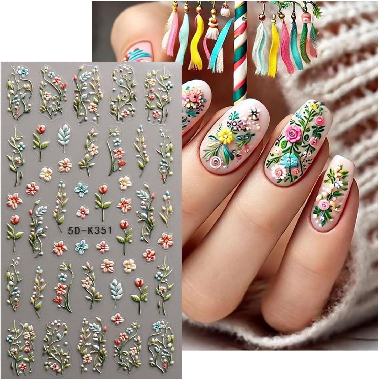 JMEOWIO 3D Nagelsticker Blumen Nail Art Naklejka Selbstklebend Nagelaufkleber 5D Stereoskopisch Herbst Blumen Dekoration Nageldesign Zubehör 4 Blatt