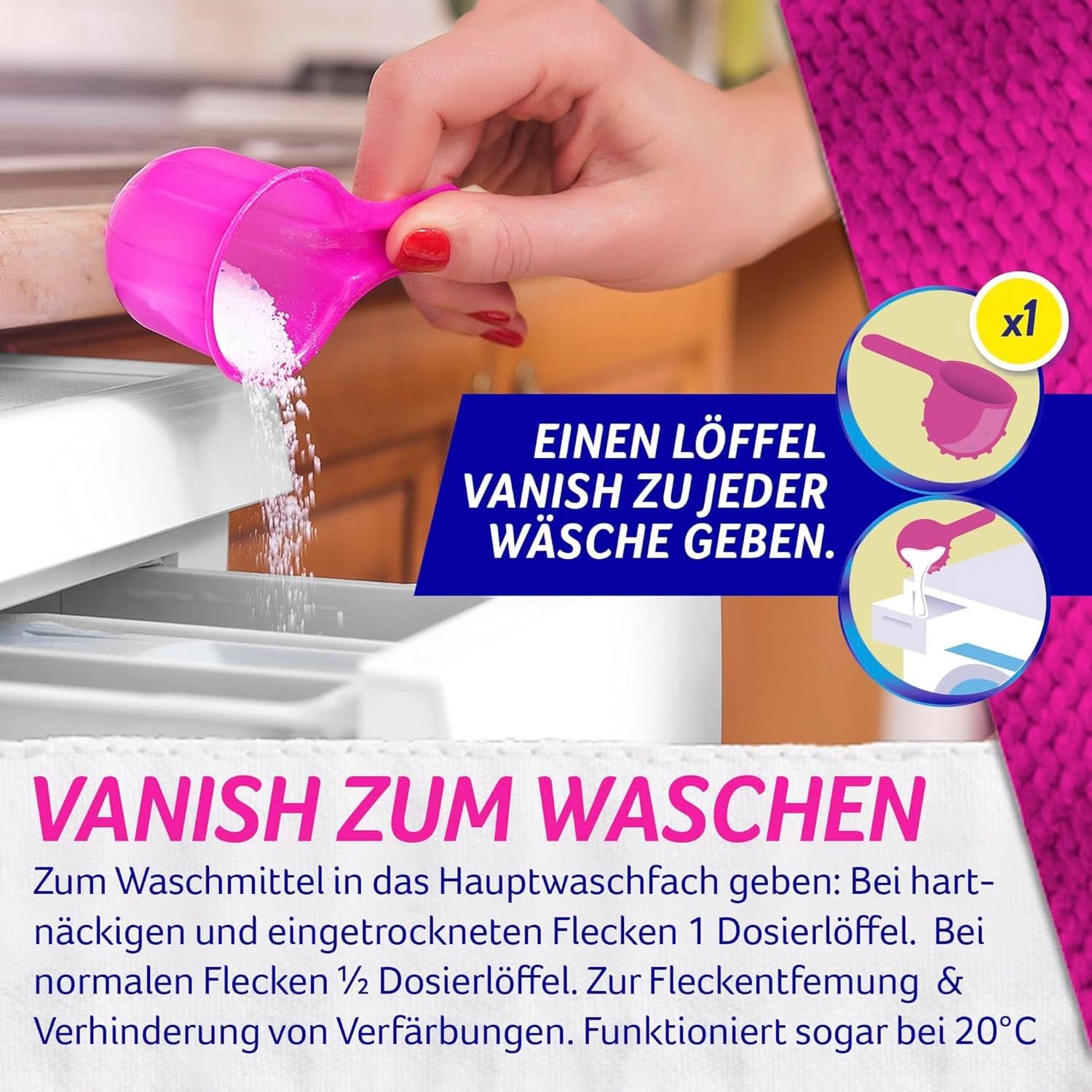 Vanish Oxi Action Powder Pink - 1.125 Kg - bezchlorowy proszek do usuwania plam i ulepszania prania - do prania kolorowego Proszki do prania Naty Shop