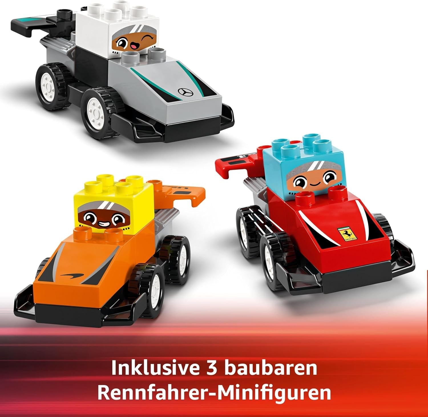 Samochody wyścigowe LEGO DUPLO Town F1 Team z wyścigowcami, zabawka do budowania dla całej rodziny, pobudzająca wyobraźnię zabawa, prezent urodzinowy dla małych dzieci, chłopców i dziewcząt od 2. roku życia 10445 Zestawy do budowania Besuche den LEGO-Store