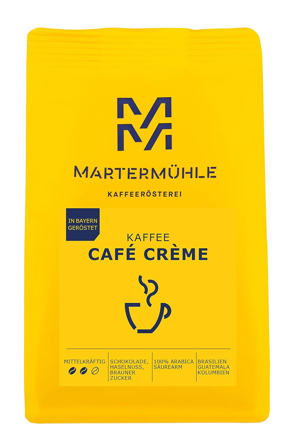 Martermühle Café Crème Kaffeebohnen 500g mittelkräftig I Arabica I Smaki: Brauner Zucker, Haselnuss, Schokolade I Ganze Kaffeebohnen schonend geröstet, säurearm