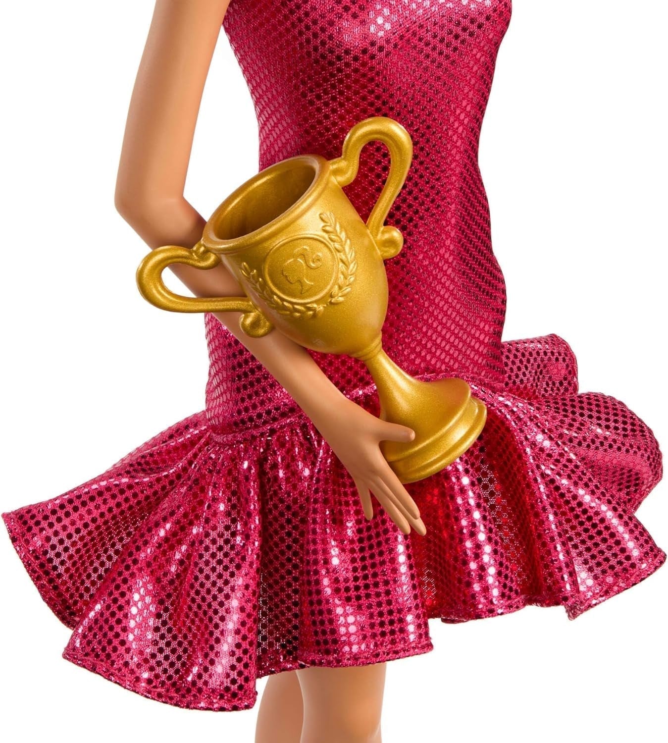 Modna tańcząca lalka Barbie z marszczoną czerwoną sukienką, butami do tańca, brązowymi włosami i akcesoriami do tańczących trofeów, lalki JFR09 Naty Shop
