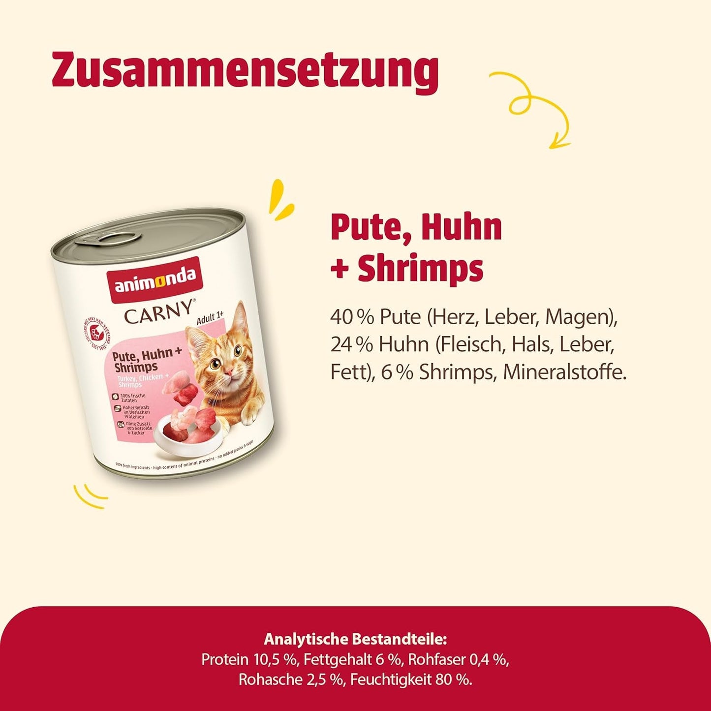 Animonda Carny mokra karma dla kota indyk + kurczak + krewetki (6 x 800g), bezzbożowa, bezcukrowa mokra karma dla kotów ze świeżymi składnikami mięsnymi