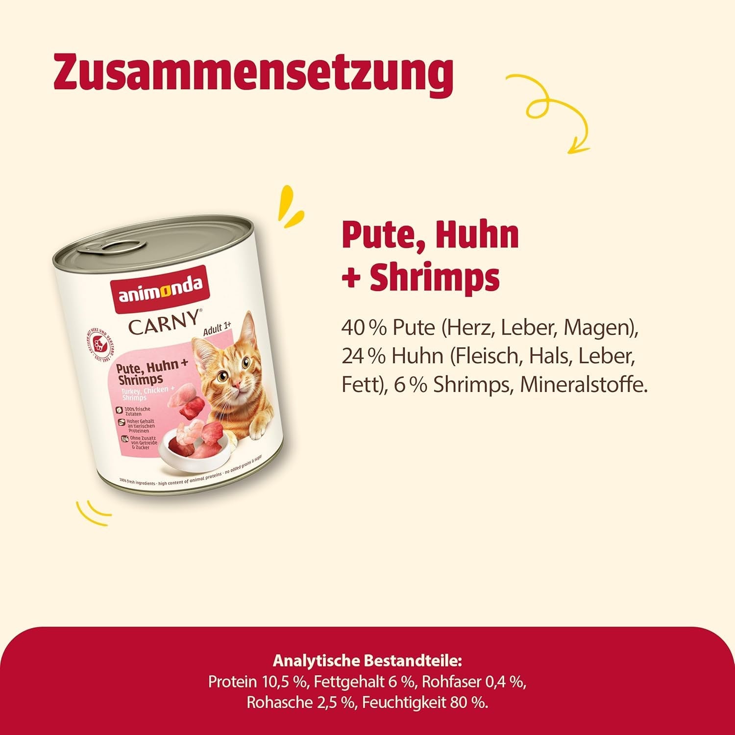 Animonda Carny mokra karma dla kota indyk + kurczak + krewetki (6 x 800g), bezzbożowa, bezcukrowa mokra karma dla kotów ze świeżymi składnikami mięsnymi