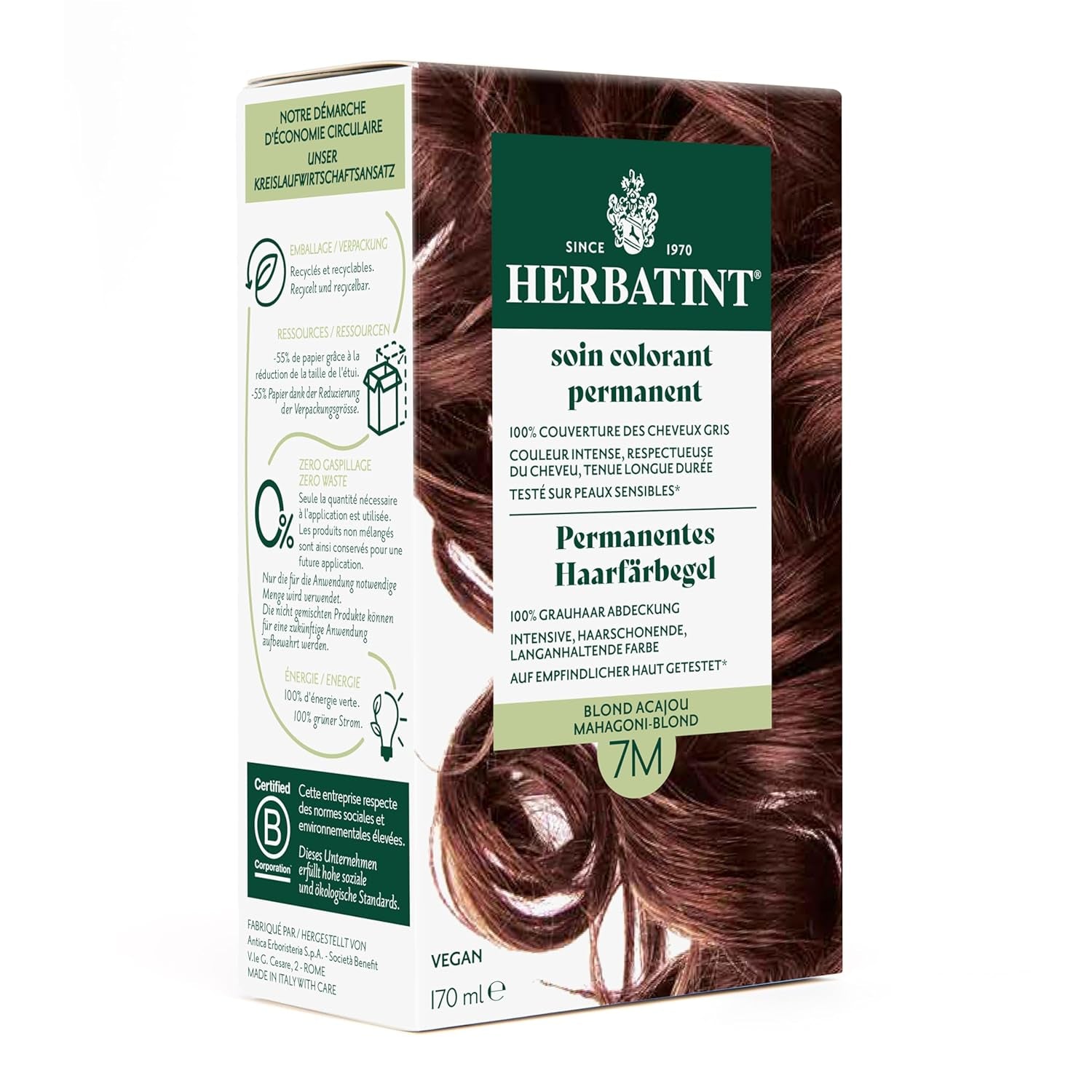 Żel do trwałej farbowania włosów 6N ciemny blond - 170 ml I Bez amoniaku, 100% pokrycia siwych włosów I Testowany na wrażliwej skórze, z 8 ekstraktami roślinnymi Farba do włosów Naty Shop 7M Mahoniowy blond