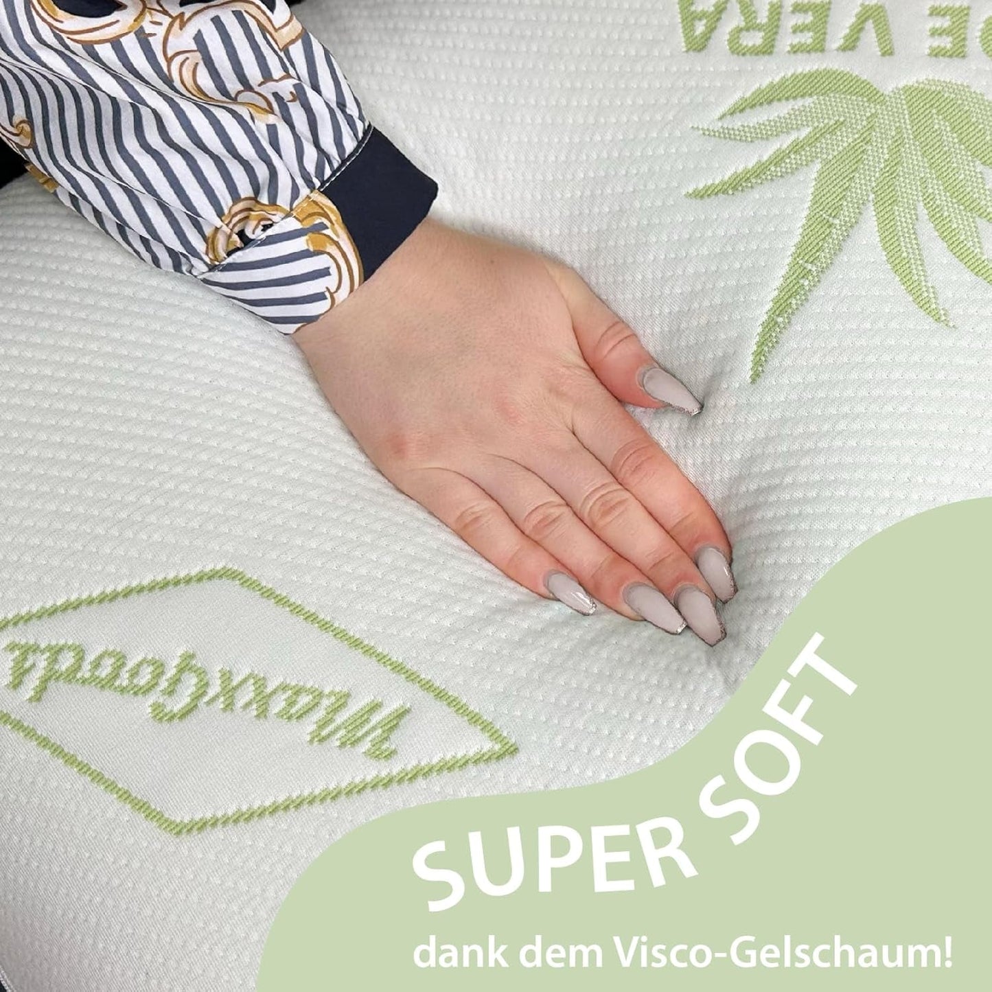 Poduszka ortopedyczna Maxxgoods Poduszka podtrzymująca szyję z pianki Visco Gel z pokrowcem ochronnym Aloe Vera i pokrowcem wewnętrznym ze 100% bawełny - Poduszka do spania na brzuchu, na plecach i na boku (42 cm x 70 cm x 12 cm) Poduszki ortopedyczne na szyję Naty Shop