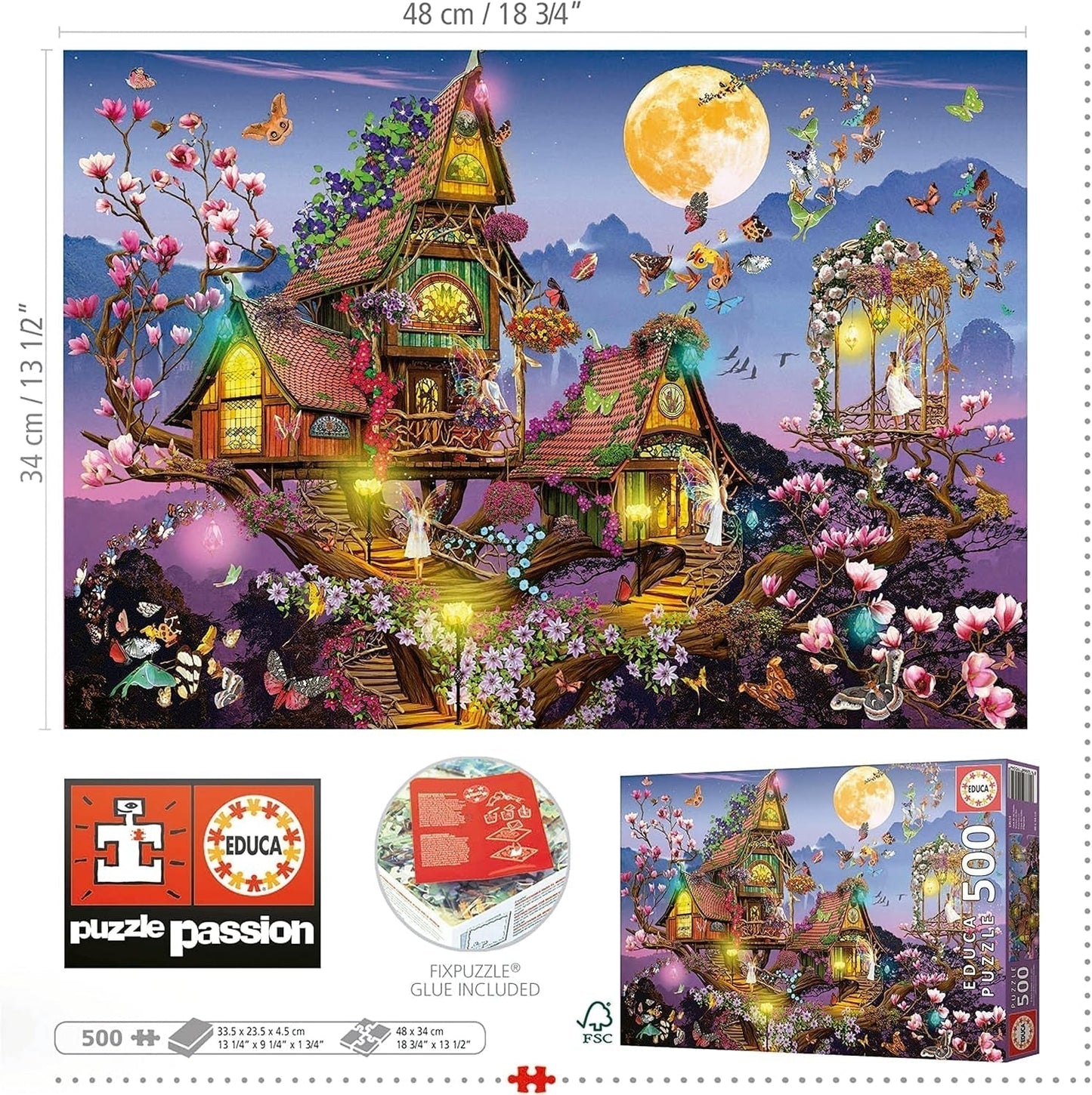 Educa - Puzzle 500 elementów dla dorosłych | domek z bajki, puzzle 500 elementów dla dorosłych i dzieci od 11 lat, fantasy, bajki, wróżki (19554) Puzzle Naty Shop