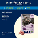Bozita Pouch Mokra karma z kawałkami w sosie i indykiem – 12 porcji x 85 g Karma dla kotów bez zbóż i pszenicy – ​​Mokra karma dla dorosłych kotów z 8,5% białka i 4,5% tłuszczu