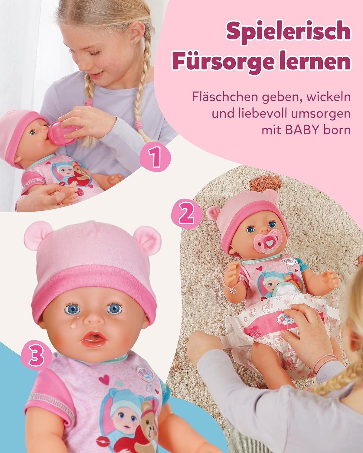 BABY Born Emma - laleczka bobas 43 cm - 10 funkcji, w tym akcesoria i materacyk - W pełni działa bez baterii - Odpowiednia dla dzieci w wieku od 3 lat