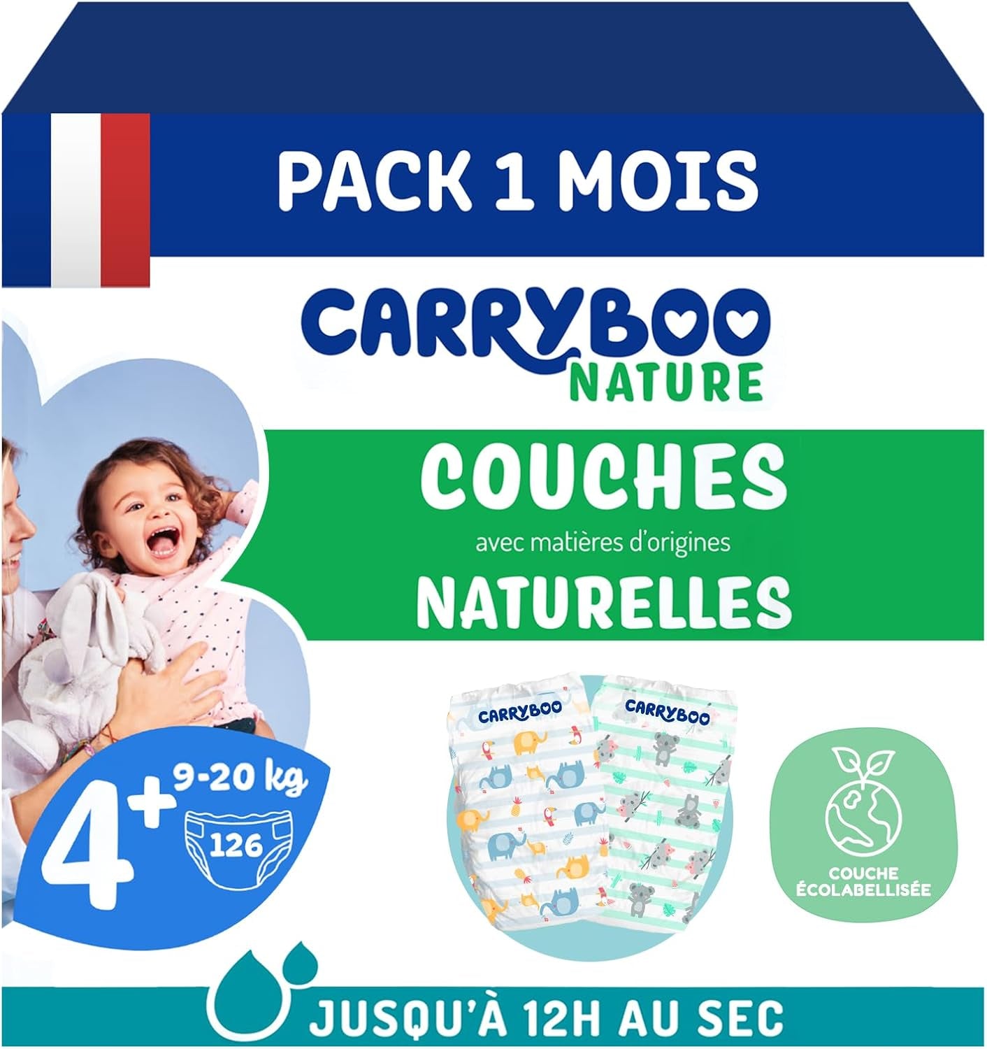 - Rozmiar pieluszki 4+ 9-20 kg – Ökologische Babywaidern – natürliche Babypflege, hipoallergen, ohne Parfüm und auslaufsicher – hermestellung we Francji – 126 pieluszek jednorazowych – 1 miesiąc