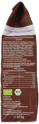 Bauck HOF Dinkelmüsli Schokozart, 425 g (1Er Pack) Zboża Naty Shop