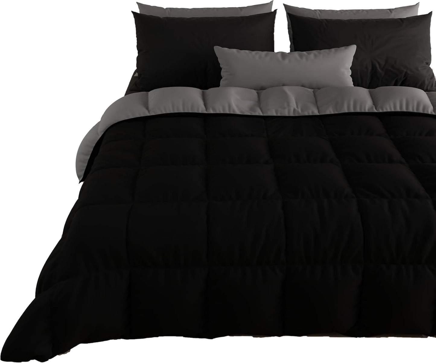 PETTI Artigiani Italiani - Koc zimowy na podwójne łóżko, maxi, monochromatyczny, dwustronny, biały, szary, 100% Made in Italy Kołdry i kołdry Naty Shop Black Single Standard (150X260 cm)