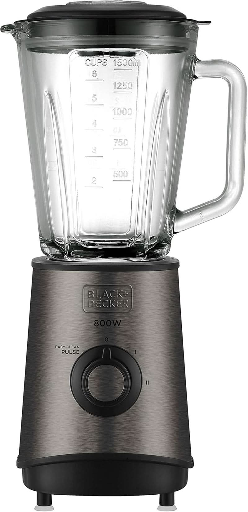 BLACK+DECKER Mikser stojący | 500W | 2 prędkości | Funkcja impulsu | Glaskrug | 1,5 l | Edelstahlmesser Mit 4 Klingen | Herausnehmbar Und Leicht Zu Reinigen | Kuchnia Weiß Und Grau Naty Shop 800W Edelstahl