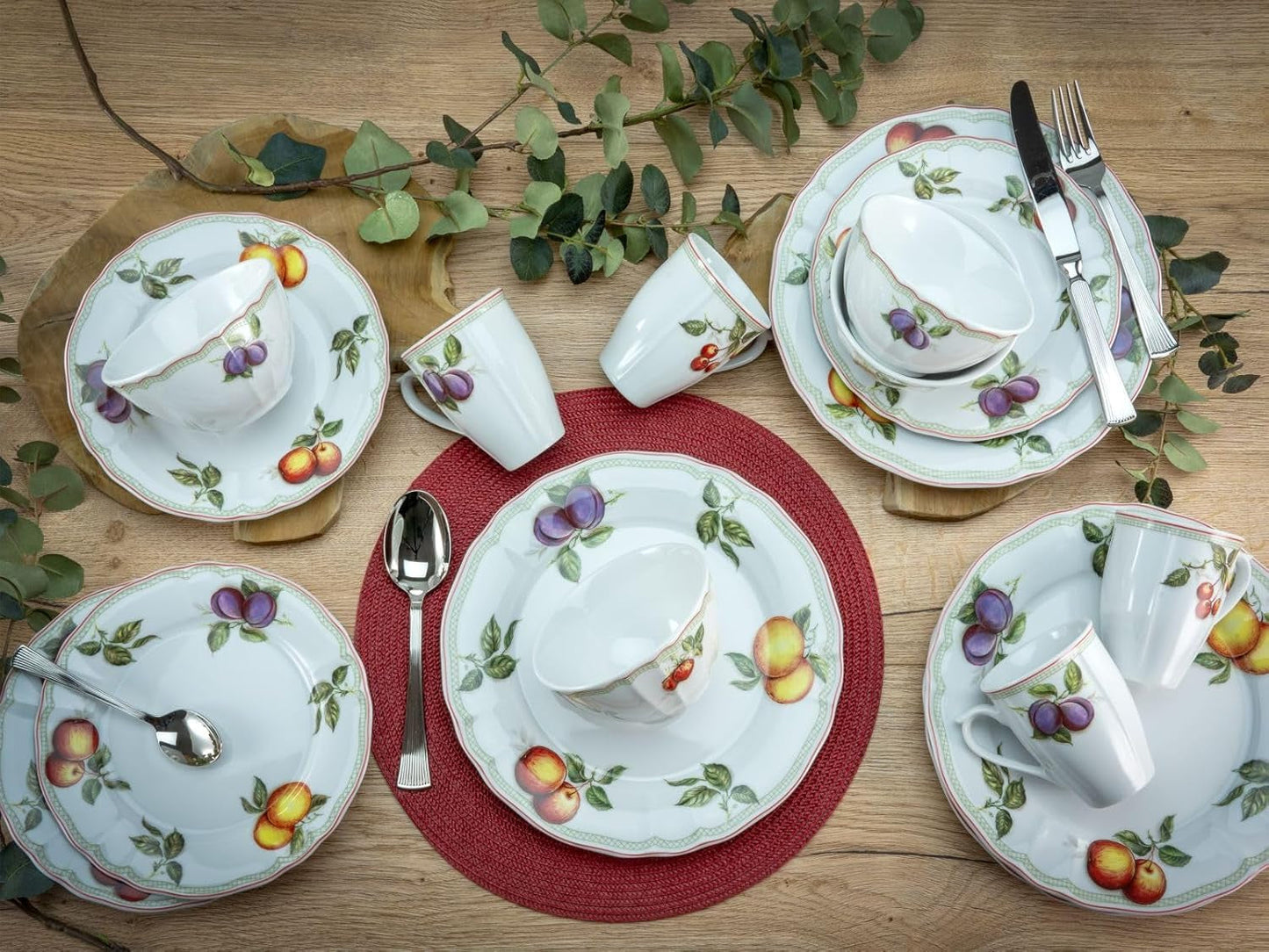 CreaTable, 16999, seria Flora ORCHARD, 16-częściowy zestaw naczyń obiadowych dla 4 osób, serwis porcelanowy, można myć w zmywarce i używać w kuchence mikrofalowej, wyprodukowano w Europie