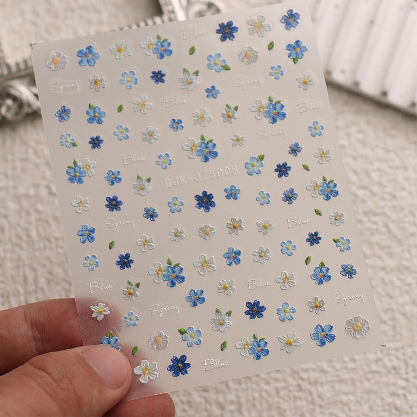 JMEOWIO 3D Nagelsticker Blumen Nail Art Naklejka Selbstklebend Nagelaufkleber 5D Stereoskopisch Frühling Sommer Blumen Dekoration Nageldesign Zubehör 4 Blatt