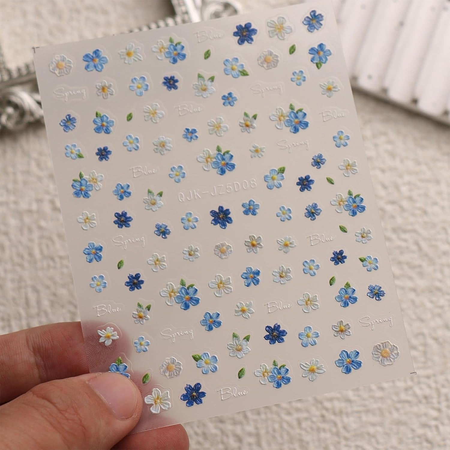 JMEOWIO 3D Nagelsticker Blumen Nail Art Naklejka Selbstklebend Nagelaufkleber 5D Stereoskopisch Frühling Sommer Blumen Dekoration Nageldesign Zubehör 4 Blatt