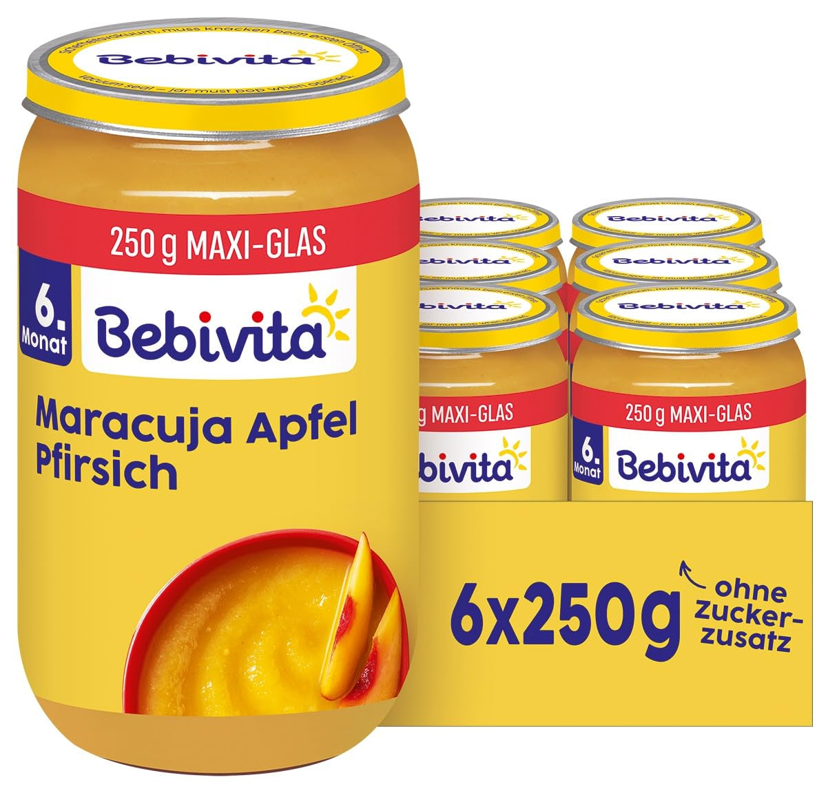Brzoskwinie i marakuja w soku jabłkowym, 250g, opak. 6 szt. (6x250g)