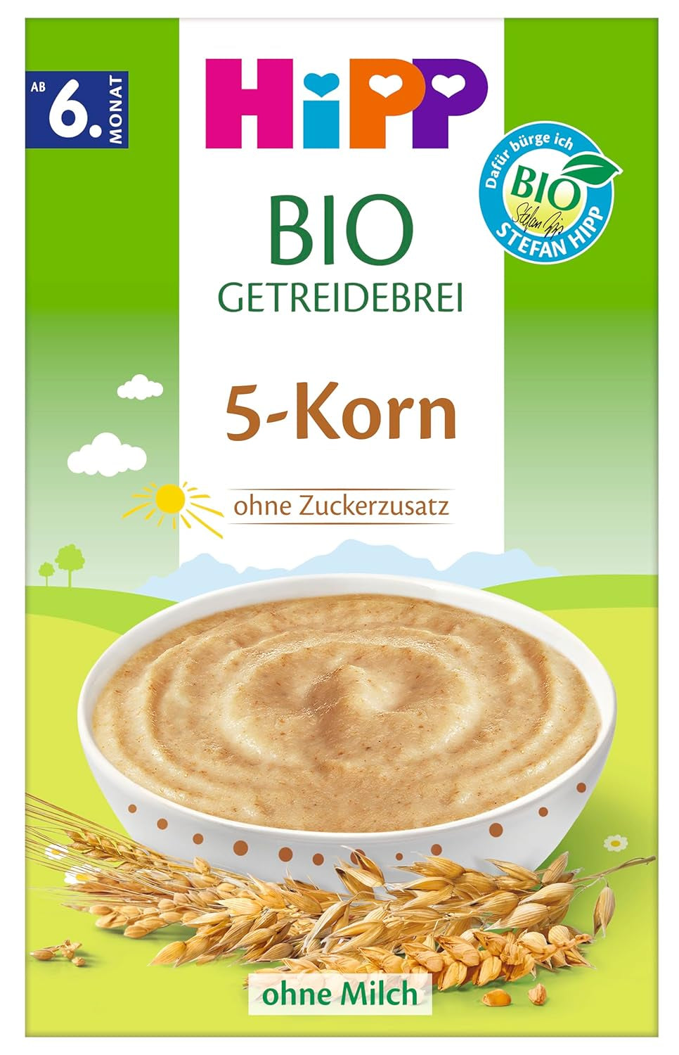 HiPP Organiczna owsianka zbożowa z 5 płatkami zbożowymi (7 x 200g), od 6 miesiąca życia, bez dodatku cukru, delikatna dla brzuszka dziecka, najwyższej jakości organicznej