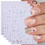 JMEOWIO Nagelsticker Mond Stern Schlange 10 Blatt Nail Art Naklejka Selbstklebend Nagelaufkleber Aurora Dekoration Nageldesign Zubehör