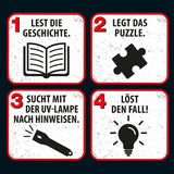 Trójka??? - Puzzle kryminalne - Willa łamigłówek By KOSMOS 697976, 300 elementów, Świecące w ciemności, Z lampą UV, Czytanie, Puzzle, Rozwiązywanie łamigłówek, Puzzle detektywistyczne Od 10 lat Puzzle Naty Shop