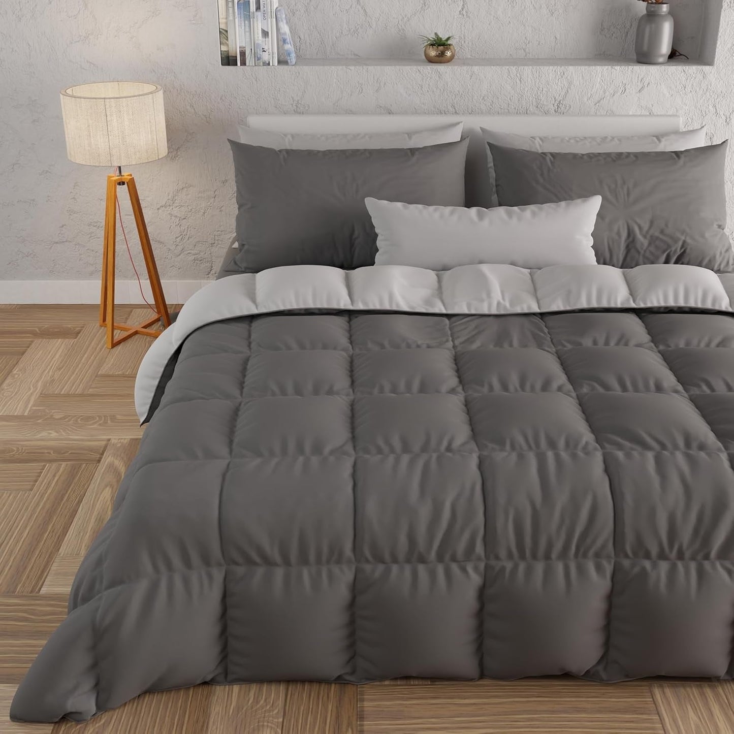 PETTI Artigiani Italiani - Kołdra zimowa na łóżko podwójne, maxi, monochromatyczna, dwustronna, biała, szara, 100% Made in Italy Kołdry i kołdry Naty Shop Szary Rozmiar łóżka 120-130X200: [Kołdra 220 X 260 Cm]