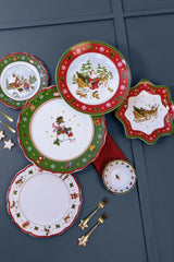 Hutschenreuther Happy Wintertime Czerwony Świąteczny zestaw zastawy stołowej dla 6 osób, porcelana, wielokolorowy, 6 talerzy śniadaniowych, 6 talerzy obiadowych i 6 talerzy obiadowych, można myć w zmywarce i używać w kuchence mikrofalowej