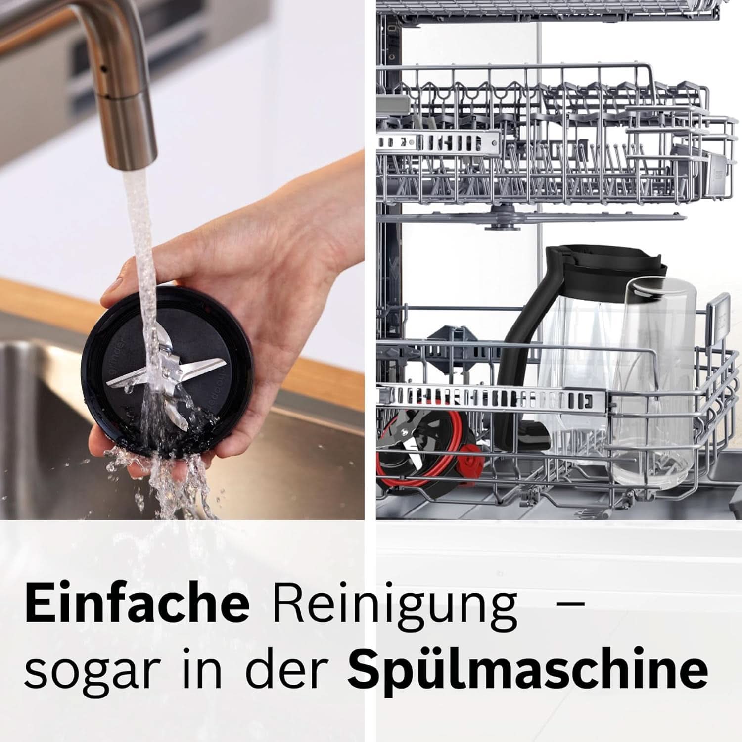 Mikser stojący Bosch Vitapower Serie 4 MMB6174SN, wersja Verbesserte, Hochwertige Edelstahl-Klingen, 1,5 l Glasbehälter, 0,6 l To-Go-Flasche, Spülmaschinenfeste Teile, 30 000 U/min, 1200 W, Silver Kitchen Naty Shop