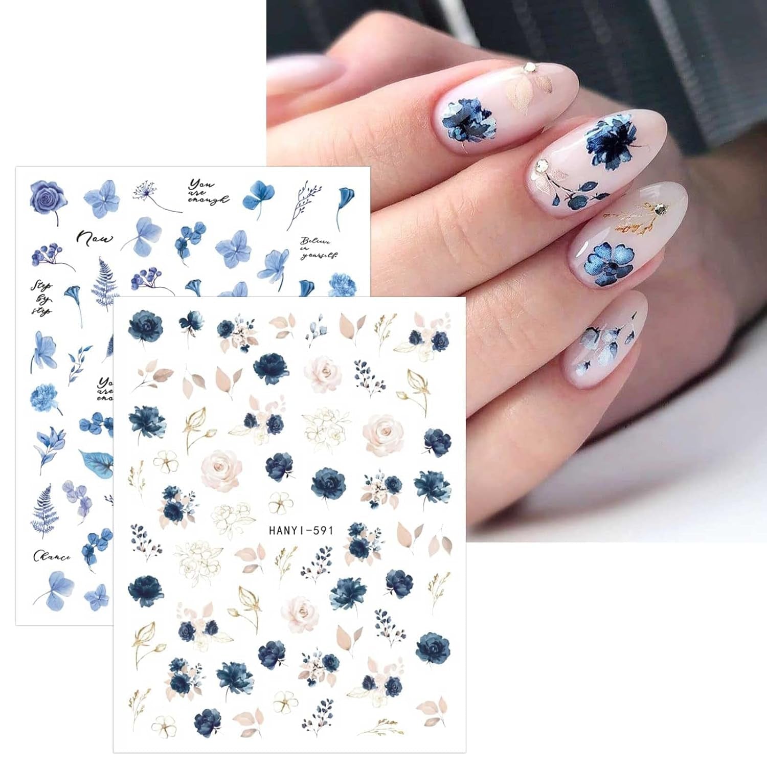 JMEOWIO Nagelsticker Blumen Frühling 9 Blatt Nail Art Naklejka Selbstklebend Nagelaufkleber Buntes Sommer Blumen Dekoration Nageldesign Zubehör