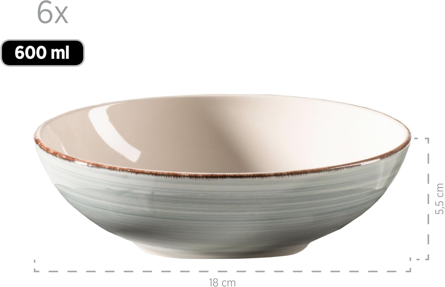 MĘSER 931875 Zestaw naczyń obiadowych Bel Tempo II dla 6 osób, nowoczesny wygląd vintage, 18-częściowy serwis stołowy, ręcznie malowane ceramiczne naczynia stołowe, kamionka, przydymiony błękit