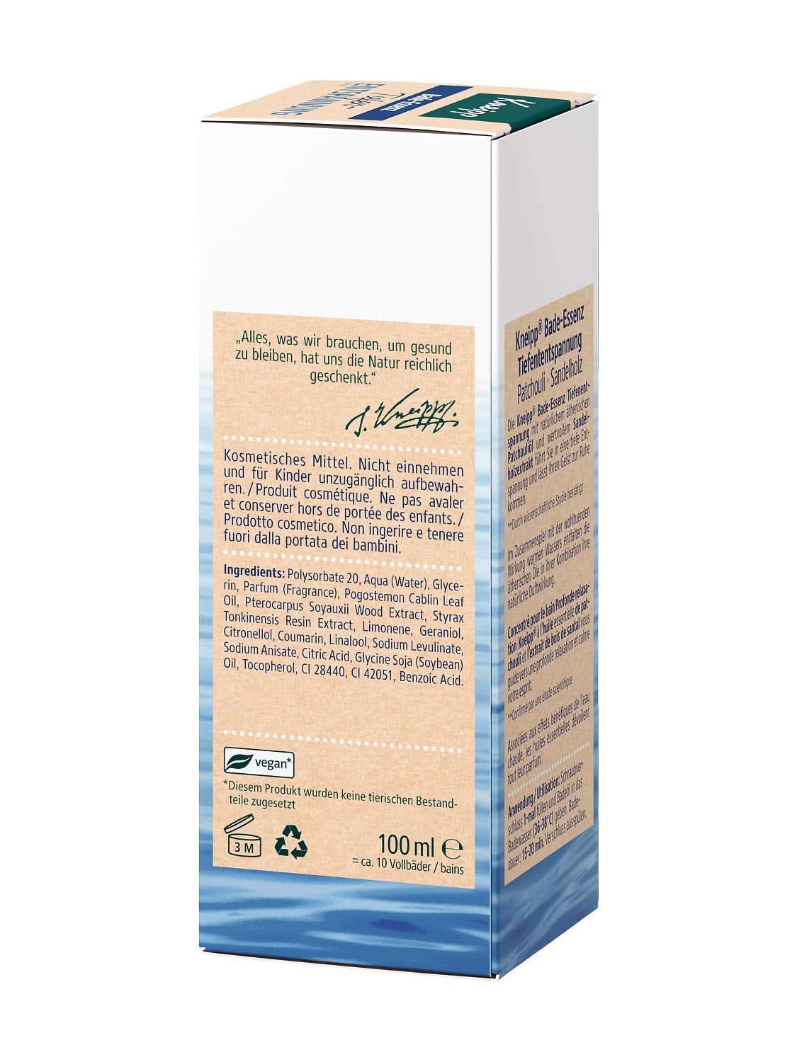 Kneipp, olejek do kąpieli z naturalnym olejkiem eterycznym z paczuli i ekstraktem z drzewa sandałowego do głębokiego relaksu i uspokojenia, 100ml Naty Shop