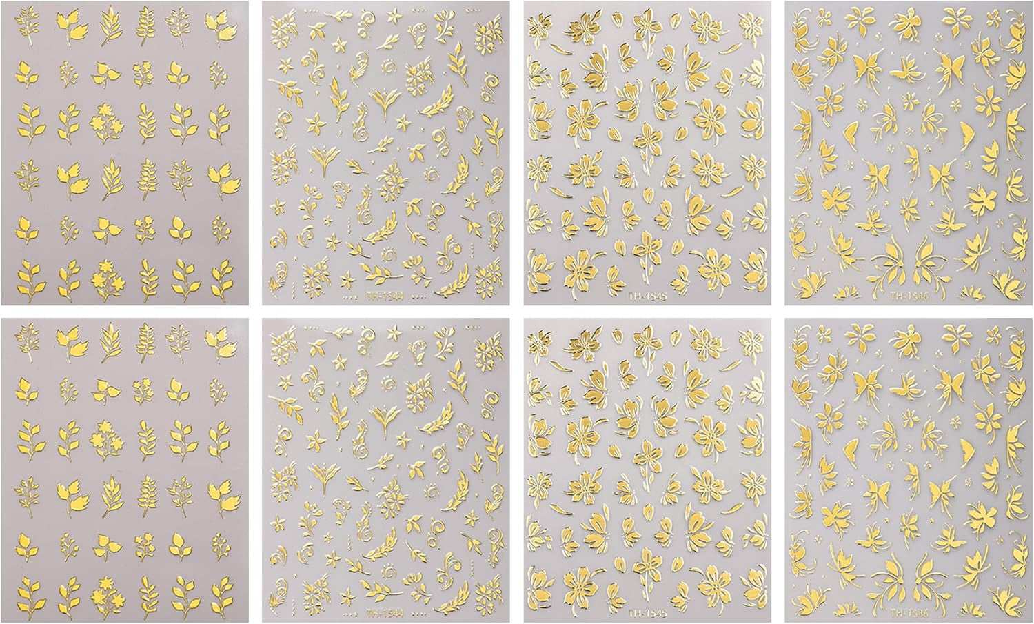 JMEOWIO Nagelsticker Goldene Blumen 8 Blatt Nail Art Naklejka Selbstklebend Nagelaufkleber Dekoration Nageldesign Zubehör