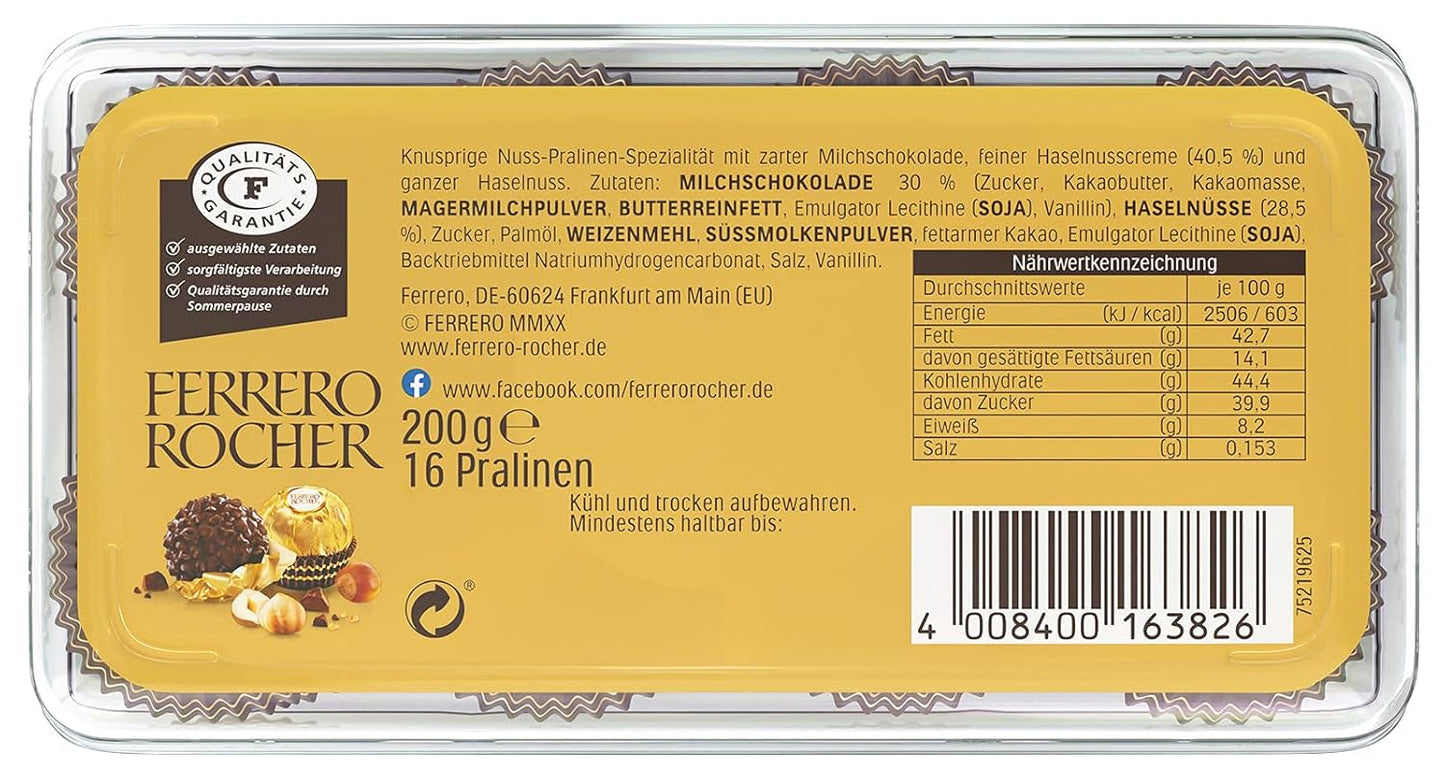 Ferrero Rocher - Chrupiące i kremowe praliny z orzecha włoskiego - 5 opakowań po 16 pojedynczych pralinek