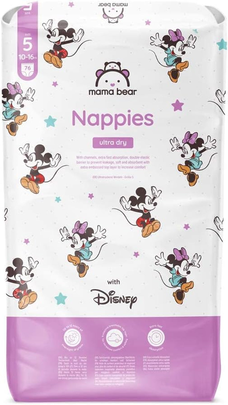 Marka Amazon: pieluszki Mama Bear Disney Ultra Dry, rozmiar 3 (4–9 kg) – pudełko miesięczne, białe, 172 szt. (2 opakowania po 86 szt.)
