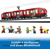 LEGO City tramwaj ze stacją, pomysł na prezent dla fanów zabawek samochodowych od 7 lat, z 6 minifigurkami i psem przewodnikiem do odgrywania ról, zabawka do budowania 60423 Zestawy do budowania Besuche den LEGO-Store