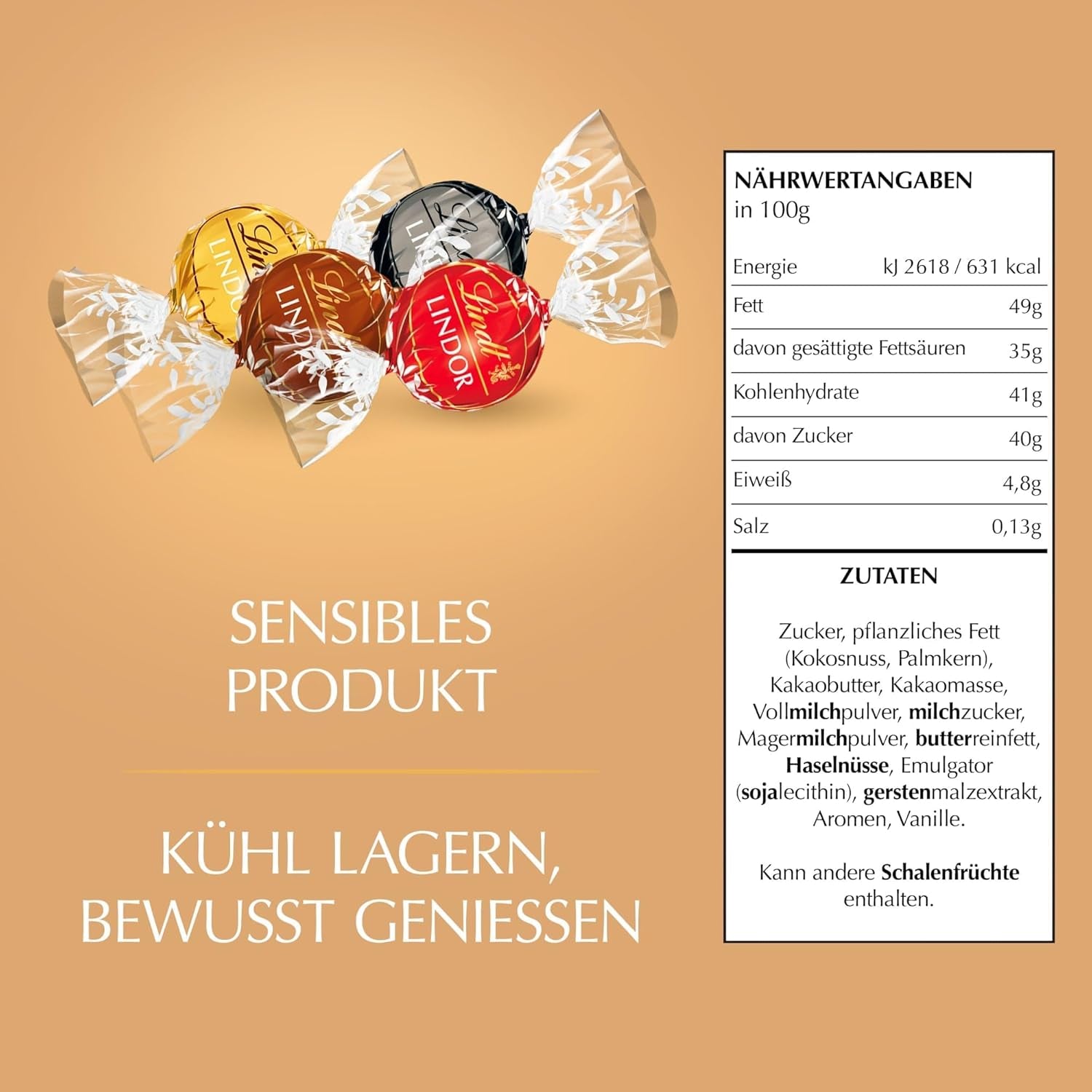 Klasyczny asortyment kulek czekoladowych Lindt LINDOR | ok. 80 kulek czekolady (mleczna, biała, gorzka 60%, orzechowa) | Opakowanie zbiorcze, 1 kg