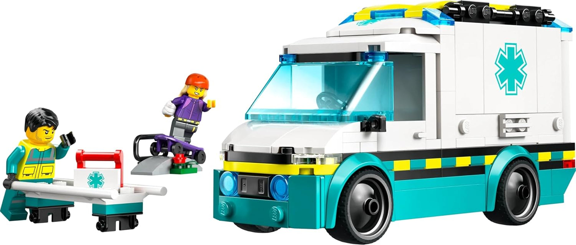 LEGO City Ambulans - zabawka z 2 minifigurkami ( deskorolkarz i kierowca) - zabawka edukacyjna dla chłopców i dziewcząt od 5 lat - pomysły na prezenty urodzinowe i świąteczne 60451 Zestawy do budowania Besuche den LEGO-Store