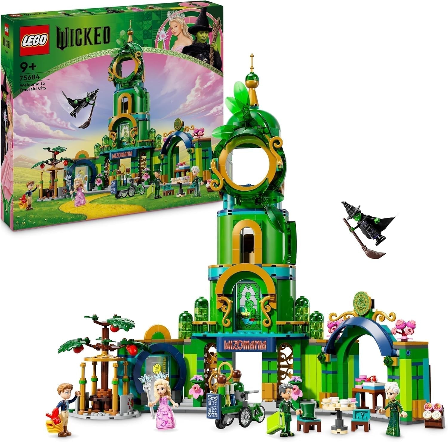 LEGO Wicked Witamy w Szmaragdowym Mieście, zabawka-wieża, minilaleczki Glinda i Elphaba, prezent dla fanów filmu oraz 9-letnich dziewcząt i chłopców, którzy uwielbiają domki dla lalek 75684 Zestawy do budowania Besuche den LEGO-Store Domyślny tytuł