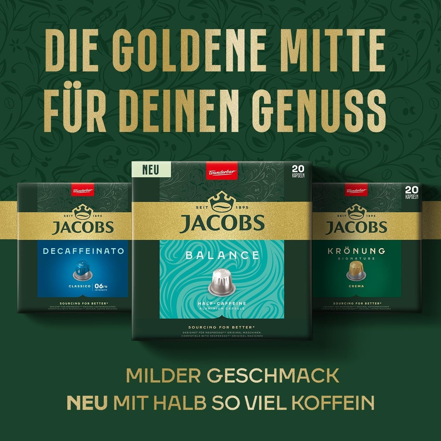Jacobs Kaffeekapseln Krönung Crema, Intensität 6/12, 10 x 20 Getränke, kompatybilna z Nespresso* Kaffee Kapseln, 200 Kapseln