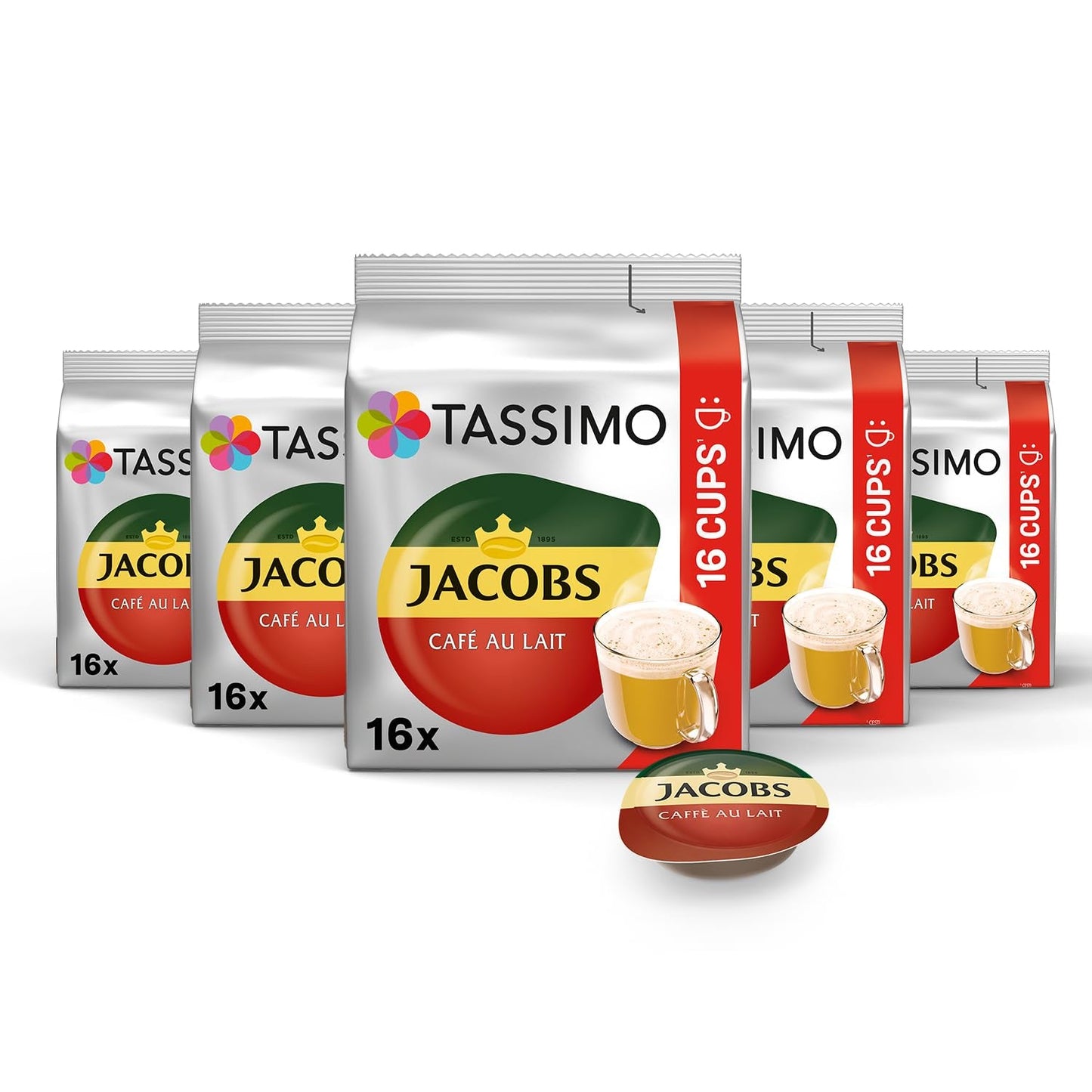 Tassimo Kapseln Jacobs Café au Lait, 5 x 16 bloków, 80 Kaffeekapseln