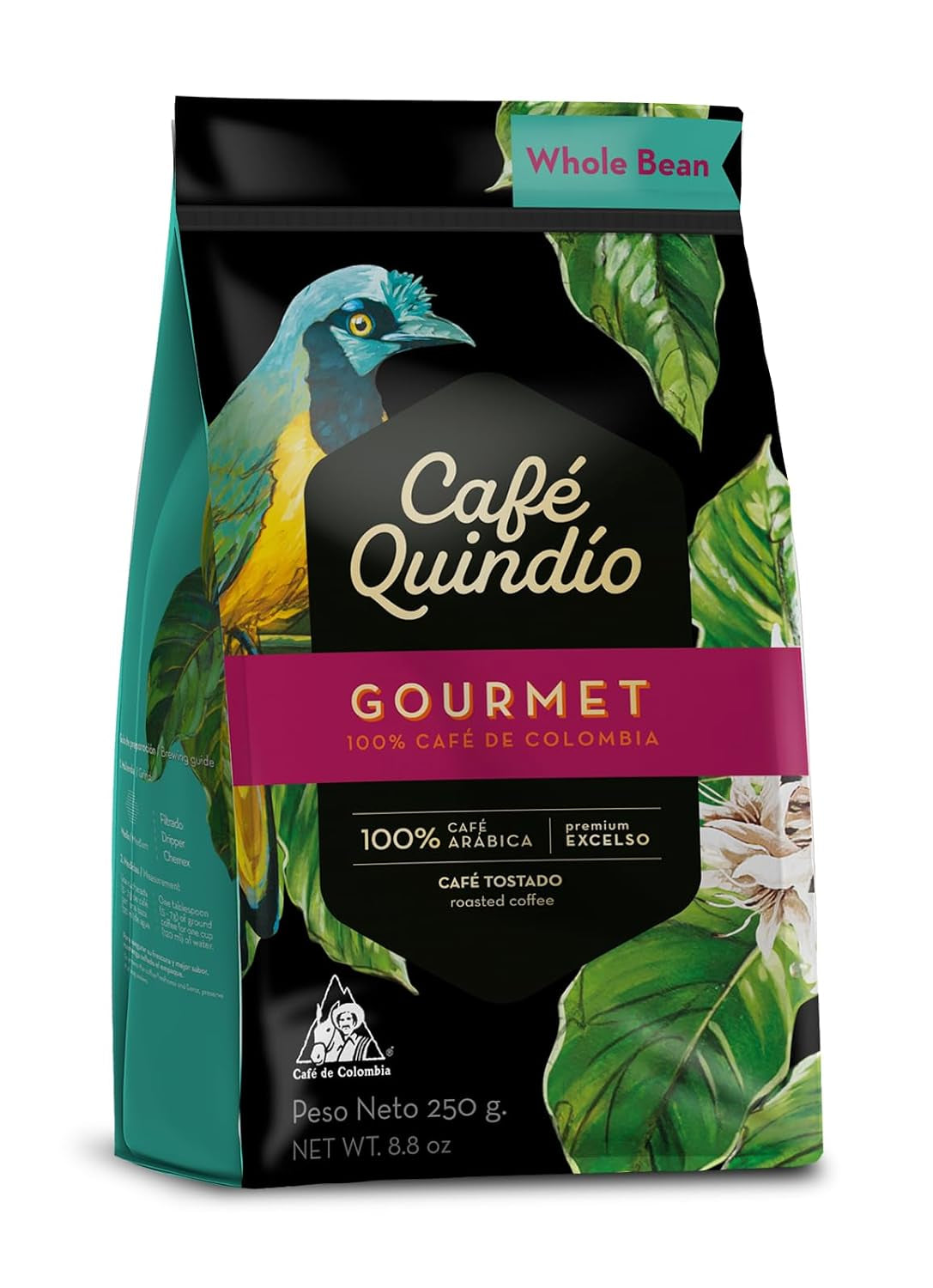 Cafe Quindio Gourmet - Kawa specjalna - 100% ziaren kawy Arabica, Kolumbia, 250g - idealna do ekspresów kolbowych, ekspresów w pełni automatycznych, kawy filtrowanej lub prasy francuskiej