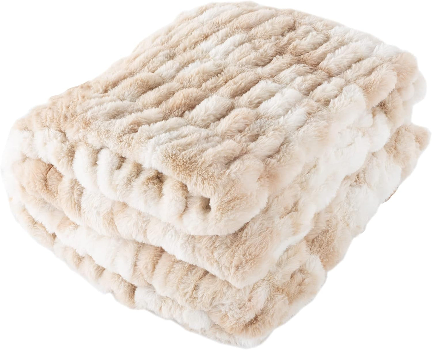 Obszerny koc ze sztucznego futra Lavish Home Gerüschte, 152,4 x 203,2 cm, żakardowe sztuczne futro, narzuta w rozmiarze queen do łóżek i sof, szare łóżka i koce Lavish Home Cream
