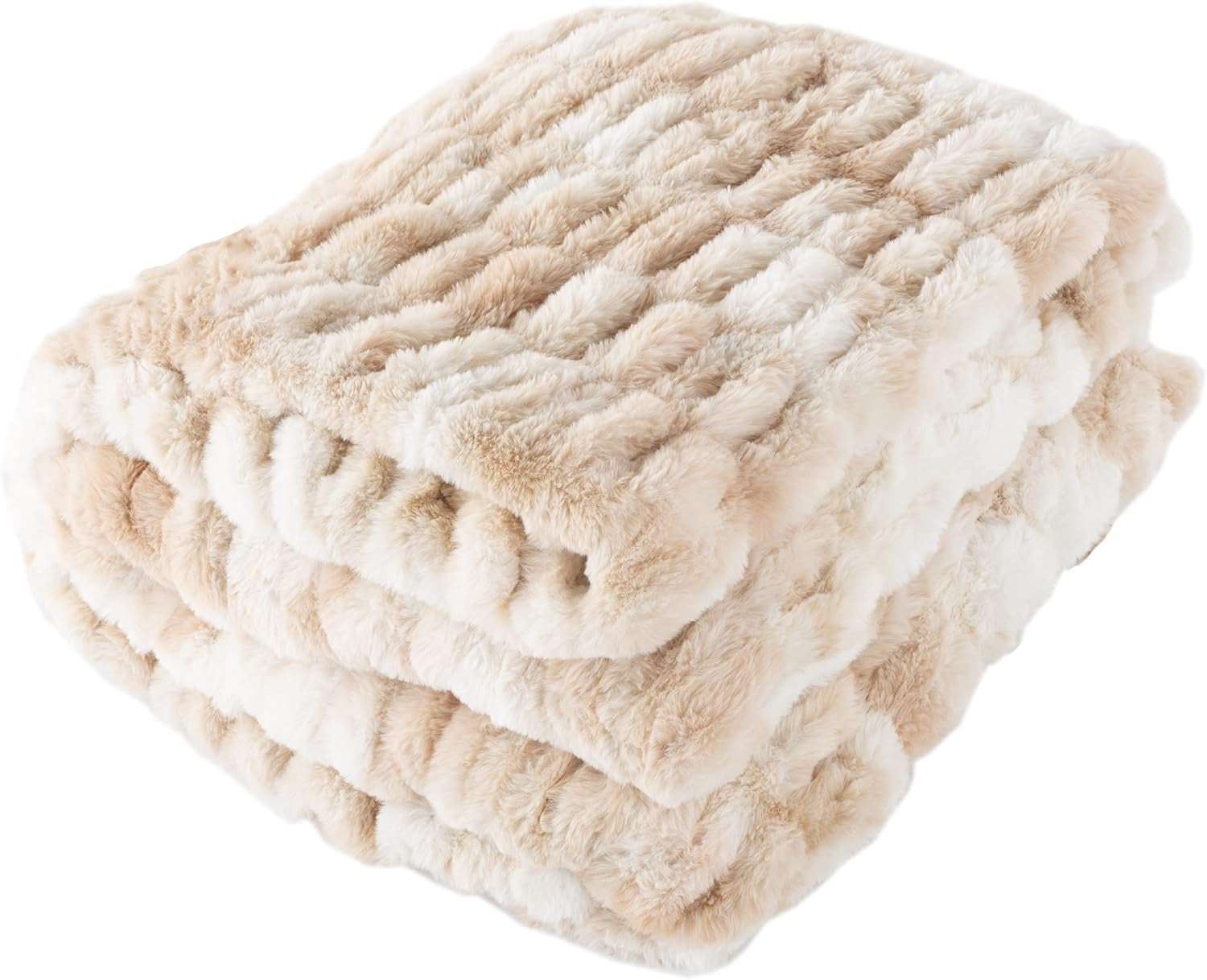 Obszerny koc ze sztucznego futra Lavish Home Gerüschte, 152,4 x 203,2 cm, żakardowe sztuczne futro, narzuta w rozmiarze queen do łóżek i sof, szare łóżka i koce Lavish Home Cream