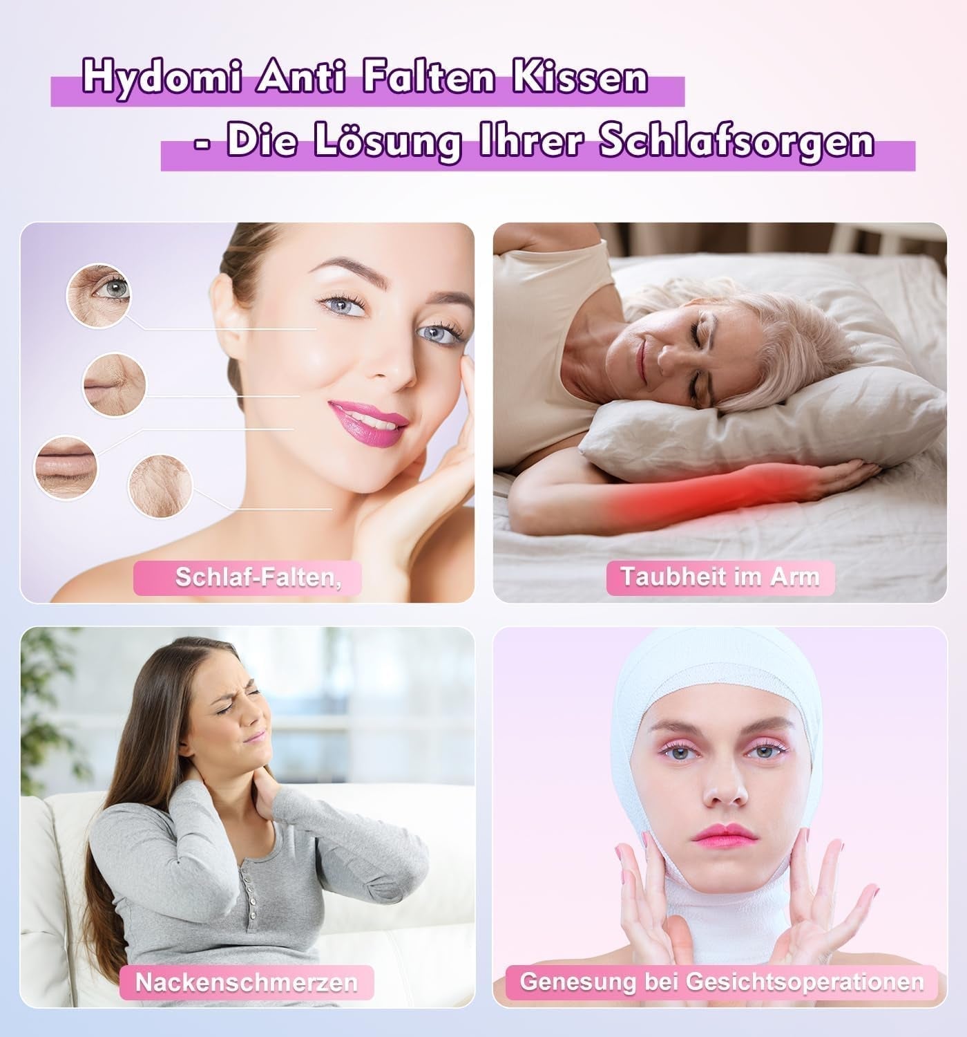 Hydomi Poduszka przeciwzmarszczkowa 2 w 1 Anti-Aging Beauty Pillow Ortopedyczna poduszka podtrzymująca szyję Ból szyi i ramion Poduszka z pianki memory, która utrzymuje głowę prosto Poduszki ortopedyczne szyjki macicy Naty Shop