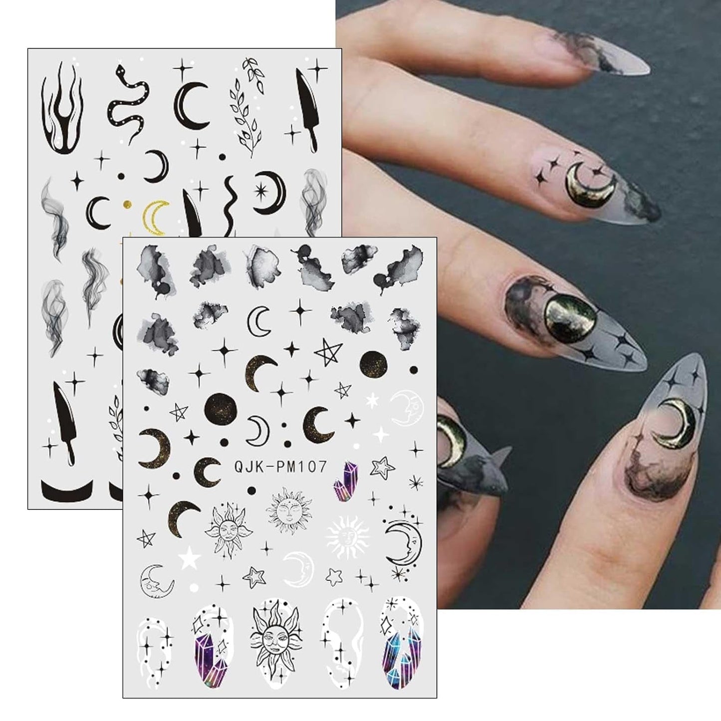 Jmeowio Nagelsticker Mond Stern Sonne 9 Blatt Nail Art Naklejka Selbstklebend Nagelaufkleber Bunte Dekoration Nageldesign Zubehör