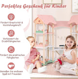 Drewniany domek dla lalek FANTASK, wysokość 85 cm, 7-pokojowy domek dla lalek z 32 meblami i akcesoriami, domek dla lalek z drabinką linową, domek dla lalek prezent dla 3-letnich dziewczynek (model 3) Naty Shop Dollhouses