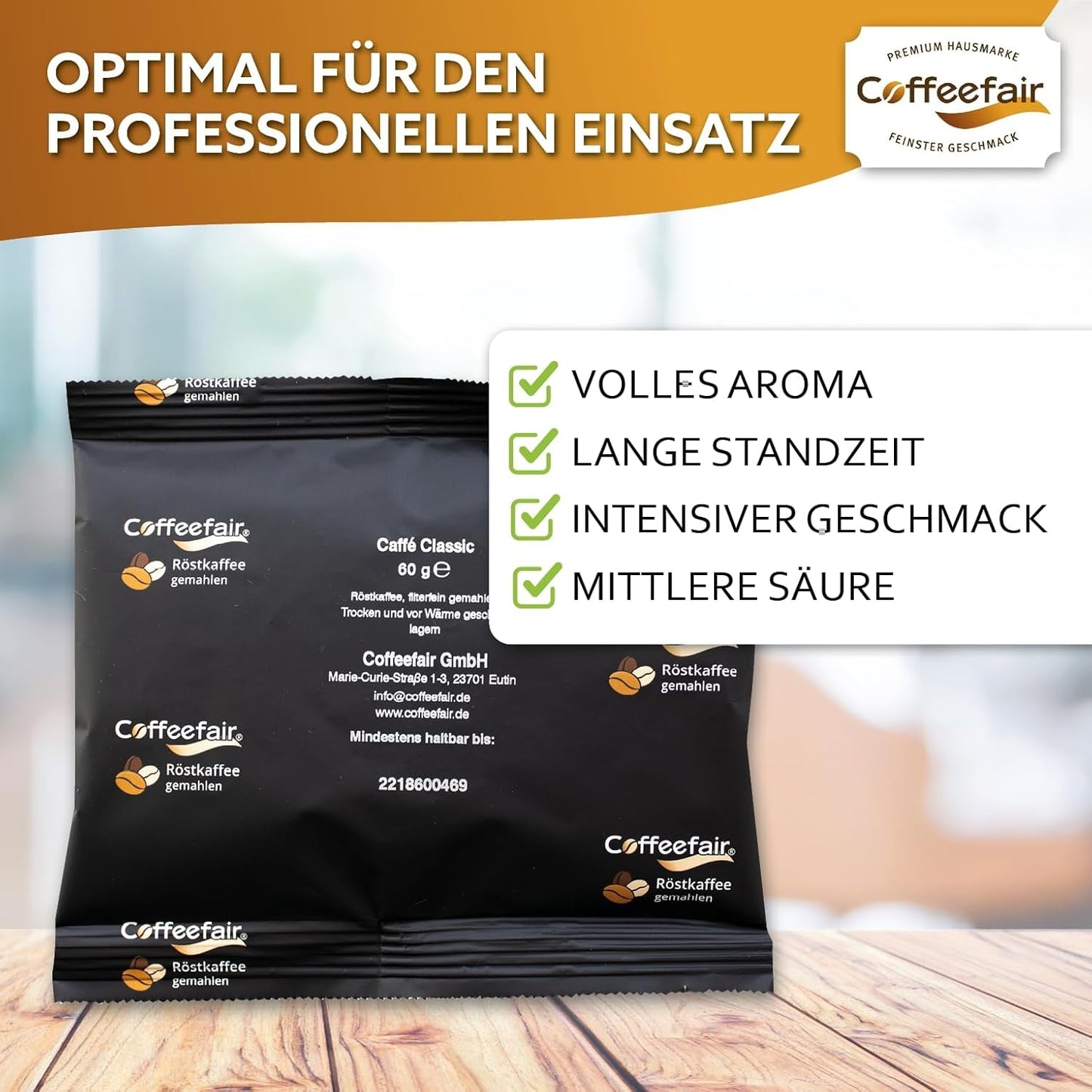 Kawa filtrowana Coffeefair Caffe Classic 80 x 60 g Kawa mielona, ​​jakość gastronomiczna, lekko palona, ​​zbilansowana i pełna, do filtrowanej kawy espresso