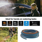 Wąż ogrodowy Fiskars S, seria X, wąż wodny do ręcznego podlewania, 13mm (1/2"), długość: 15m, złącze uniwersalne, ochrona przed promieniowaniem UV, ochrona przed mrozem, odporny na skręcanie, niebieski, 1076044