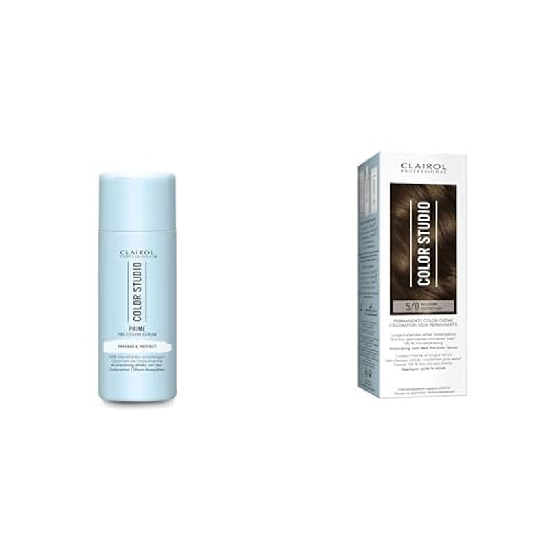Color Studio Zestaw do koloryzacji włosów - Serum do włosów zapobiegające uszkodzeniom koloru (50ml) + 5/0 Jasnobrązowa farba do włosów (110ml) - z metalicznym oczyszczaczem dla 6x mniej łamliwości włosów Naty Shop Kolor włosów Domyślny tytuł