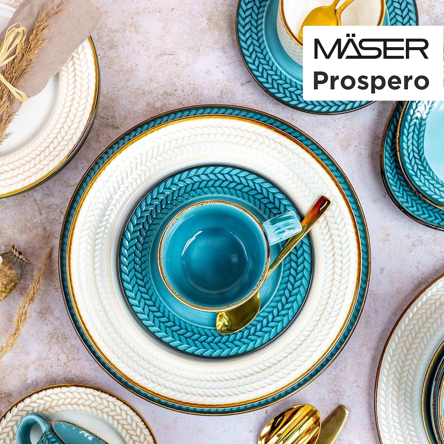 Zestaw do kawy Prospero Premium dla 4 osób, jakość restauracji, 12-częściowy nowoczesny serwis do kawy w unikalnym stylu vintage, trwała porcelana, niebieski